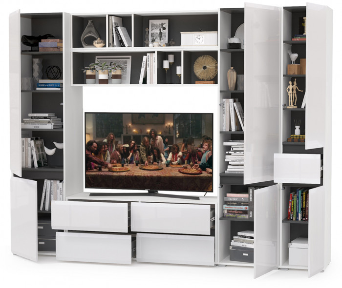 Сидней Комплектация № 033, корпус белый/чёрный/фасады МДФ белый глянец