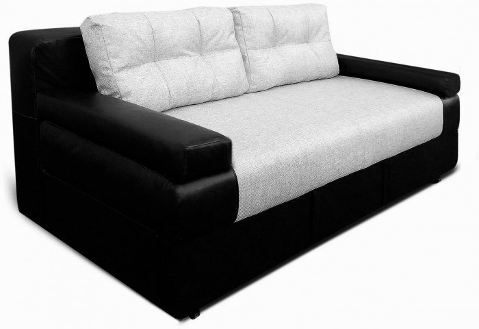 Диван-кровать Амстердам Мини, 150х195, еврокнижка, рогожка/экокожа, серо-черный
