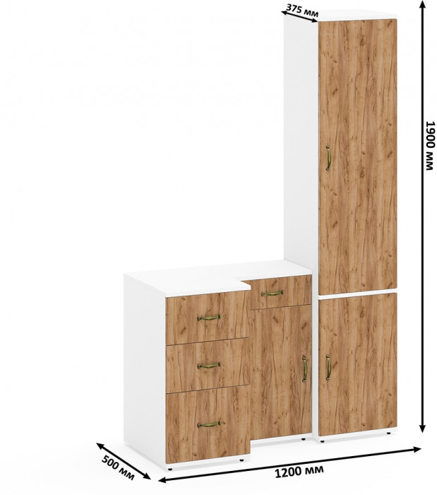 Лидер-8 Пенал МД 22Б + Тумба МД 3.15 + Тумба МД 3.16, белый шагрень/крафт золото
