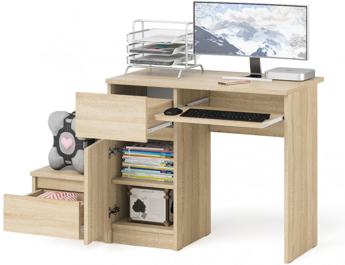 Мори компьютерный стол МС-1 левый + Тумба ТМП400.1, дуб сонома
