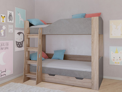 Кровать двухъярусная АСТРА 2 Сонома/Железный Камень с ящиком