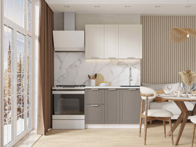 Кухня Альфа 1,2 м комби верх белый, низ вулкан (корпус белый, столешница мрамор лацио)