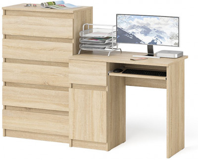 Мори Стол компьютерный МС-1 левый + Комод МК700.5, цвет дуб сонома, ШхГхВ 160,4х50х114 см., выдвижной ящик слева, НЕ универсальная сборка