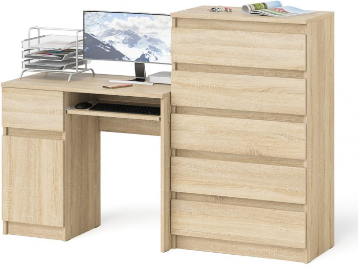 Мори Стол компьютерный МС-1 левый + Комод МК700.5, цвет дуб сонома, ШхГхВ 160,4х50х114 см., выдвижной ящик слева, НЕ универсальная сборка