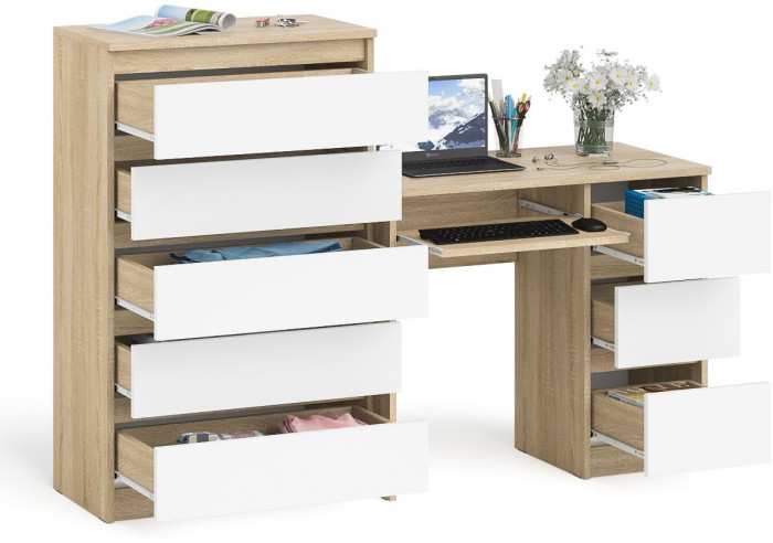 Мори Стол компьютерный МС-6 правый + Комод МК700.5, цвет дуб сонома/белый, ШхГхВ 160,4х50х114 см., выдвижные ящики справа, НЕ универсальная сборка