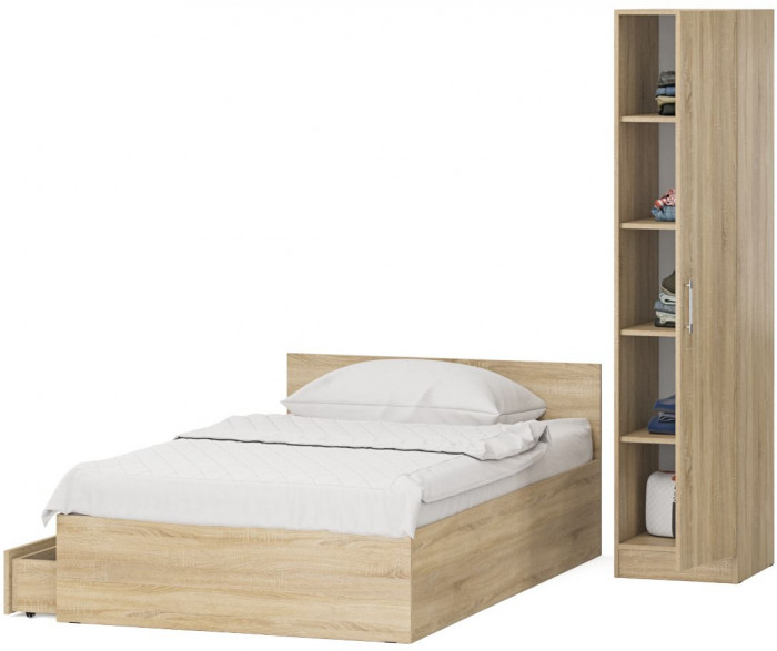 Кровать с ящиками 1200 + Пенал Стандарт, дуб сонома