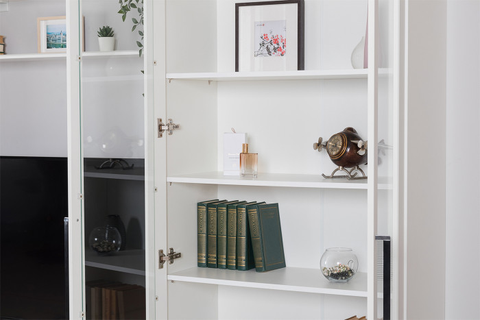 Валенсия Гостиная № 105, цвет ЛДСП белый шагрень/МДФ белый шагрень, ШхГхВ 327,3х38,4х225,2 см., ниша для ТВ 133х38х100 см., универсальная сборка