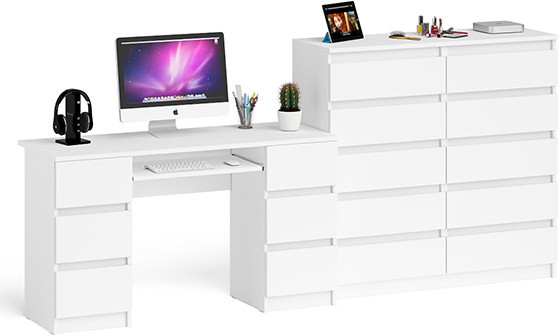Мори компьютерный стол МС-2 + Комод МК1200.10, белый