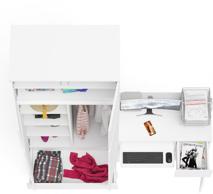 Мори Стол компьютерный МС-1 правый + Шкаф МШ900.1 + Антресоль МА900.1, цвет белый, ШхГхВ 180,4х50,4х234,2 см., выдвижной ящик справа, НЕ универс. сб.