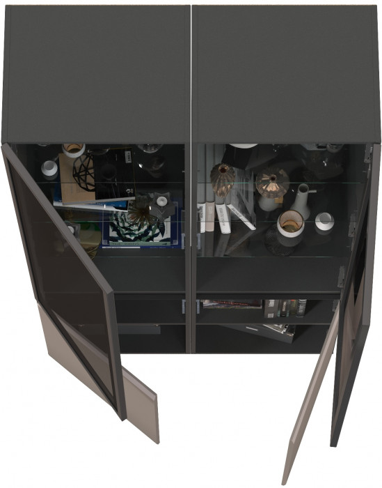 Сидней 13.201 Шкаф-витрина 2 штуки, цвет корпус: антрацит/фасады: МДФ веллюто капучино/прозр. стекло с серой тонир., ШхГхВ 100х41,3х205,2 см., ун. сб.