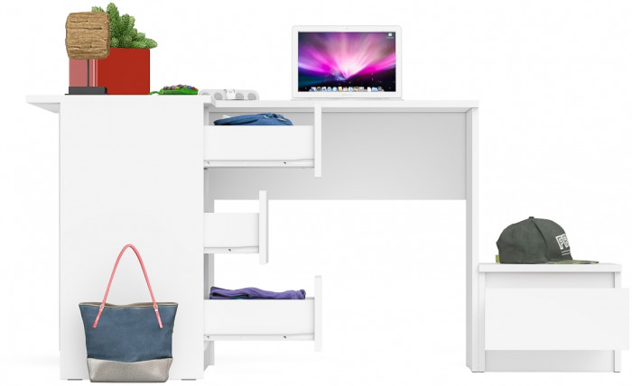 Мори Стол компьютерный МС-16 левый + Тумба ТМП400.1, цвет белый, ШхГхВ 164,8х84,9х76,6 см., выдвижные ящики слева, НЕ универсальная сборка