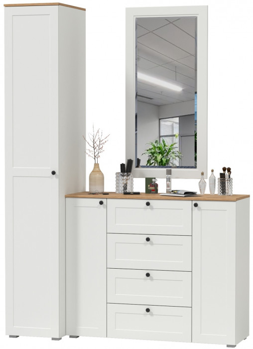 Остин Прихожая 20, цвет белый шагрень/дуб крафт золотой, ШхГхВ 160х54,3х229,6 см., универсальная сборка