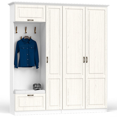 Ливерпуль Прихожая 13.21 + Шкаф для одежды + карниз 2000С, ясень ваниль/белый