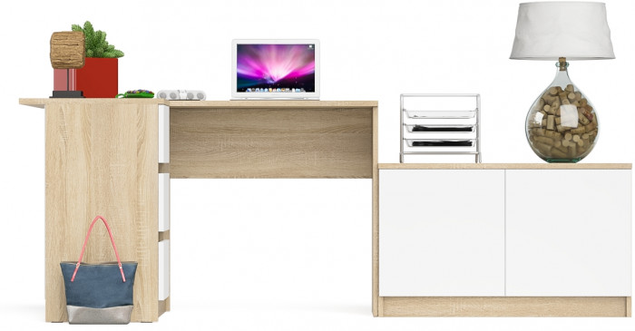 Мори компьютерный стол МС-16 левый + Тумба МА900.1, дуб сонома/белый