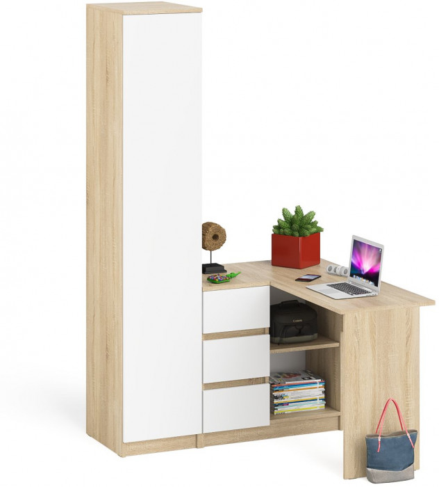 Мори Стол компьютерный МС-16 левый + Пенал МШ400.1, цвет дуб сонома/белый, ШхГхВ 164,8х84,9х209,6 см., выдвижные ящики слева, НЕ универсальная сборка