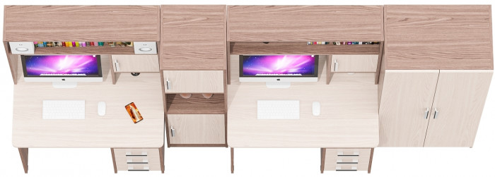 С-МД-СК9 Компоновка № 07, цвет ясень шимо светлый/ясень шимо тёмный, ШхГхВ 317х70х160 см., НЕ универсальная сборка