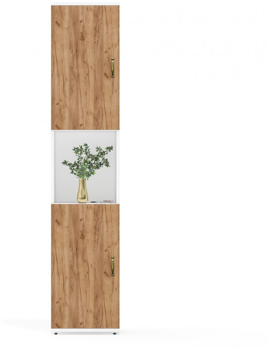 Лидер-8 Модуль Пенал, цвет белый шагрень/крафт золото, ШхГхВ 40х30х190 см., универс. сборка, ниша посередине, дверка снизу и сверху, за дверками полка