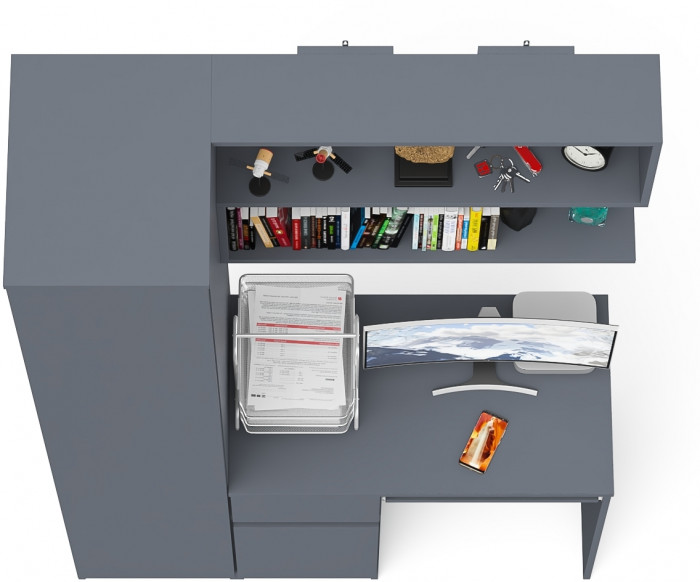 Мори Стол компьютерный МС-1 левый + Пенал МШ400.1 + Полка 900, цвет графит, ШхГхВ 130,4х50,4х209,6 см., НЕ универсальная сборка