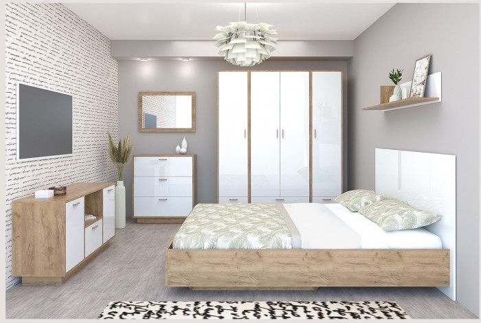 Модульная спальня Эго, композиция 1 (Дуб Крафт золотой / Камень темный)