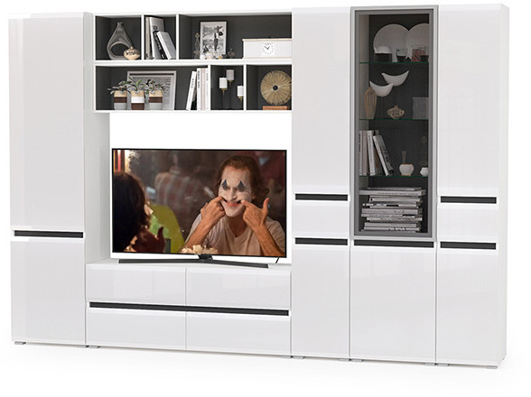 Сидней Комплектация № 035, корпус белый/чёрный/фасады МДФ белый глянец