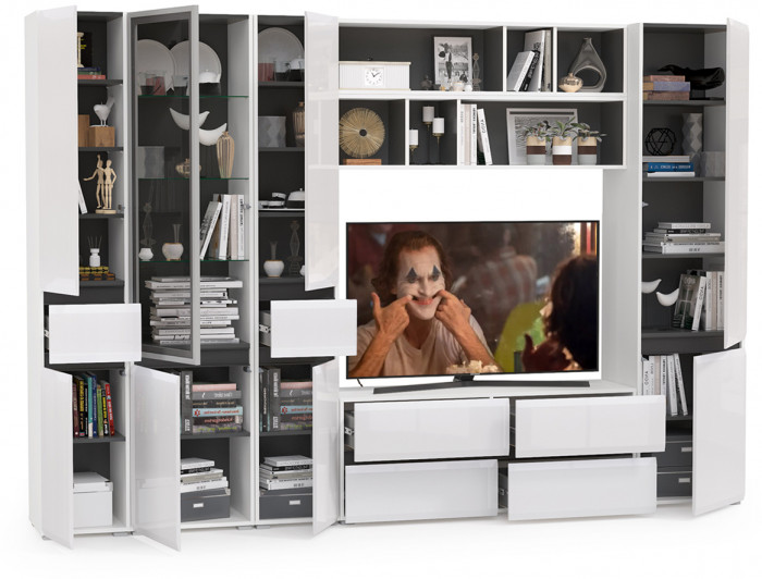 Сидней Комплектация № 035, корпус белый/чёрный/фасады МДФ белый глянец