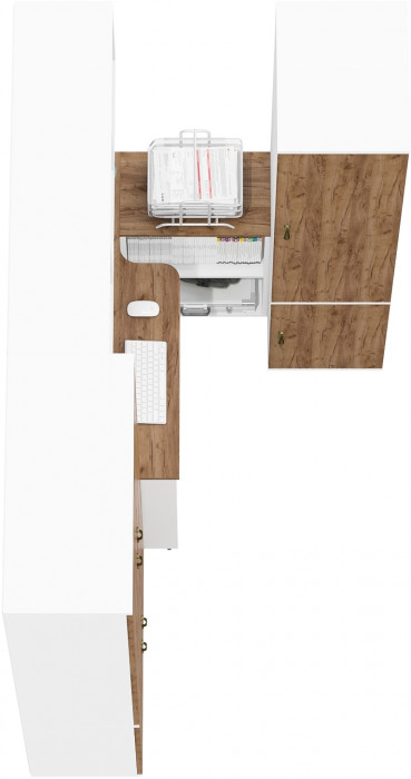 Лидер-8 Шкаф МД 20Б + Стол + Полка + Пенал 23Б, белый шагрень/крафт золото