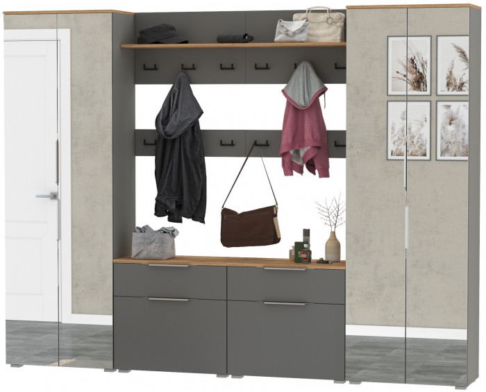 Октава Прихожая 36, серый графит/дуб крафт золотой/фасады МДФ серый графит