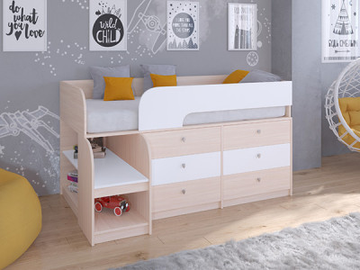 Кровать чердак Астра 9 V3 Дуб молочный/Белый