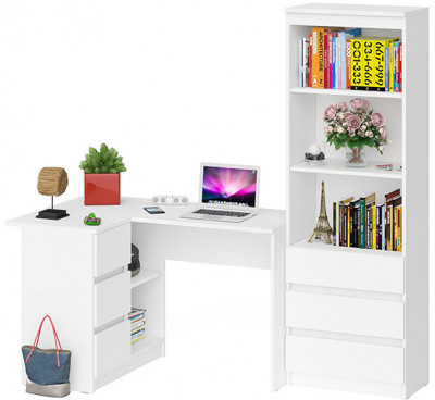 Мори Стол компьютерный МС-16 левый + Стеллаж МСТ600.3, цвет белый, ШхГхВ 184,8х84,9х179,6 см., выдвижные ящики слева, НЕ универсальная сборка