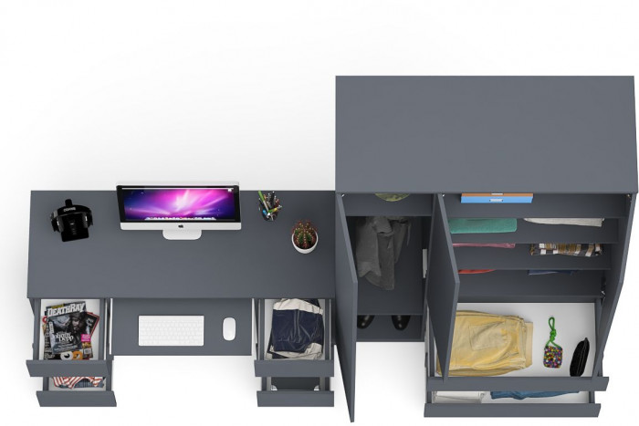 Мори Стол компьютерный МС-2 + Шкаф МШ1200.1, цвет графит, ШхГхВ 255,8х50,4х209,6 см., универсальная сборка