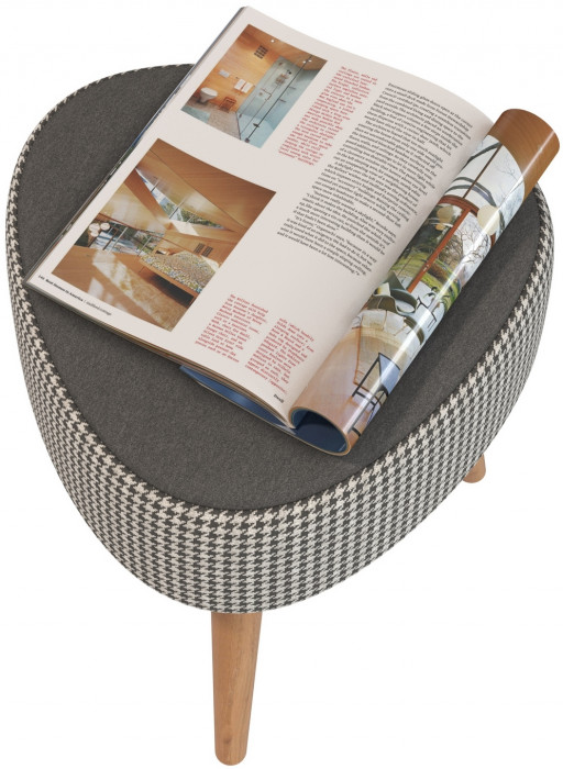 Банкетка 6-5134ТКчёр Ева, цвет ткань чёрная с рисунком, ШхГхВ 38х38х45 см.(банкетка на трёх ножках), цвет ножек: тик