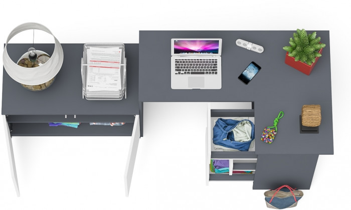 Мори Стол компьютерный МС-16 правый + Тумба МА900.1, цвет графит/белый, ШхГхВ 214,8х84,9х76,6 см., выдвижные ящики справа, НЕ универсальная сборка