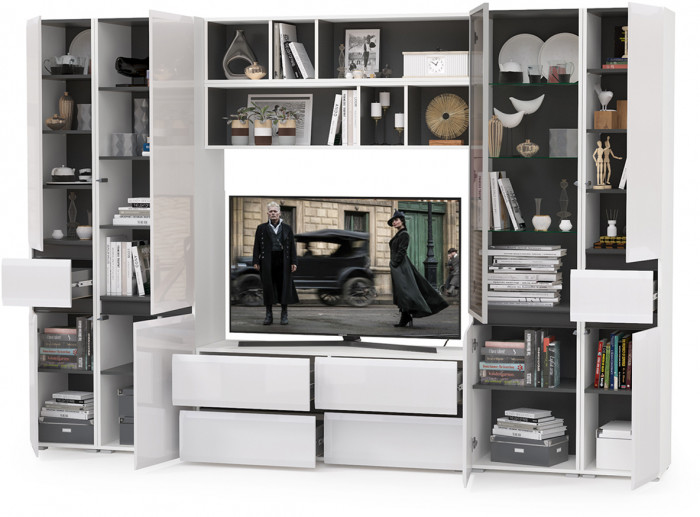 Сидней Комплектация № 036, корпус белый/чёрный/фасады МДФ белый глянец