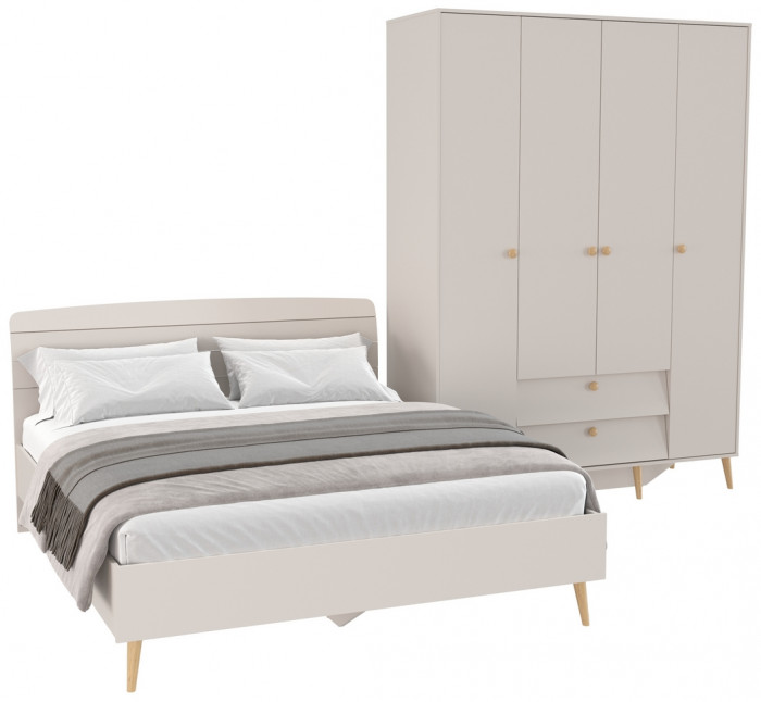 Афина Спальня Кровать 1600 + Шкаф 4-х дверный, кашемир серый