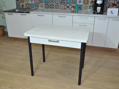 Симпл стол обеденный раскладной с ящиком / бетон белый/черный