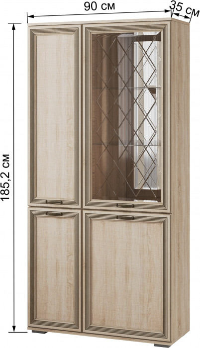 Ливорно Шкаф с полками и витриной ЛШ-6 дуб сонома