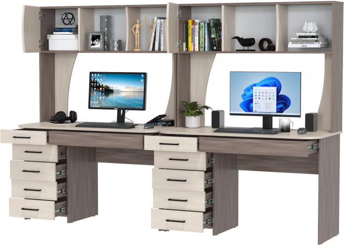 Два стола рабочих 6-0606бод.тем/св Сигма, цвет бодега тёмный/бодега светлый, ШхГхВ 241х60,5х166 см., НЕ универсальная сборка