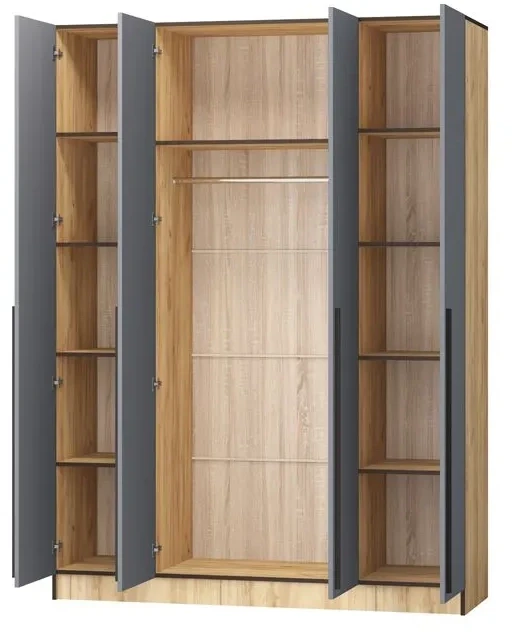 Шкаф Бастион 1600 с антресолью, Графит/Дуб крафт золотой