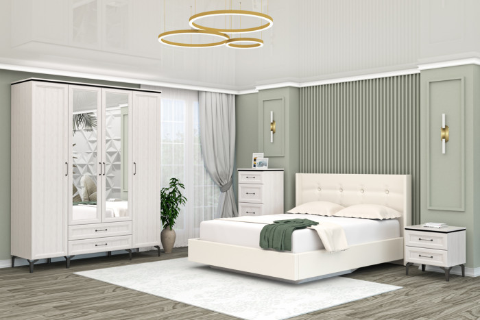 Модульная Спальня Шарм, набор 11, Ясень Анкор Светлый/Экокожа