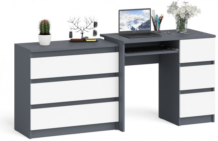Мори Стол компьютерный МС-6 правый + Комод МК800.1, цвет графит/белый, ШхГхВ 170,4х50х76,6 см., выдвижные ящики справа, НЕ универсальная сборка