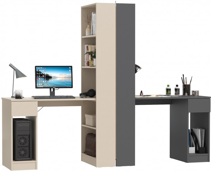 Два Стола письменных Лайт 10.01, сатин/тёмно-серый