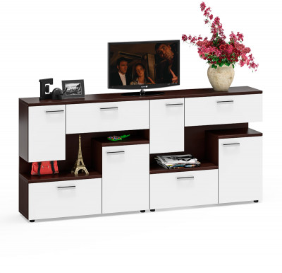 Две тумбы ТВ С-МД-С1-1000, цвет венге/белый шагрень, ШхГхВ 200х30х93 см., НЕ универсальная сборка