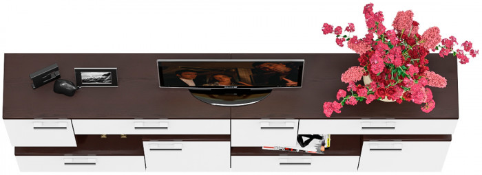Две тумбы ТВ С-МД-С1-1000, цвет венге/белый шагрень, ШхГхВ 200х30х93 см., НЕ универсальная сборка