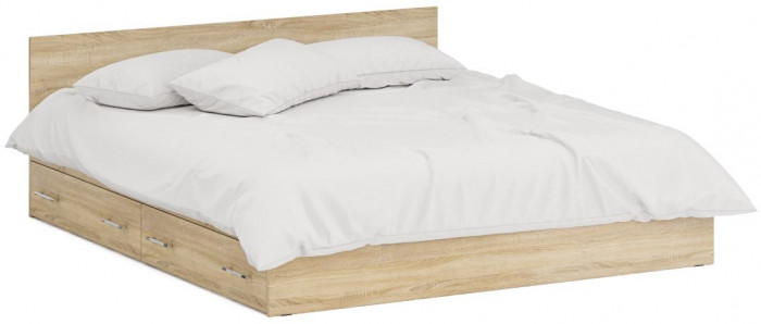 Стандарт Кровать с ящиками 1800, цвет дуб сонома, ШхГхВ 183,5х203,5х70 см., сп.м. 1800х2000 мм., без матраса, основание есть