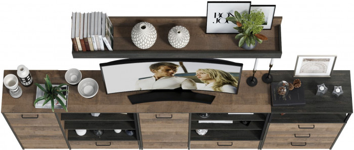 Трувор Гостиная 005, цвет дуб гранж песочный/интра, ШхГхВ 284х37х195 см., универсальная сборка