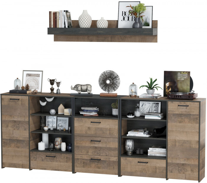 Трувор Гостиная 005, цвет дуб гранж песочный/интра, ШхГхВ 284х37х195 см., универсальная сборка