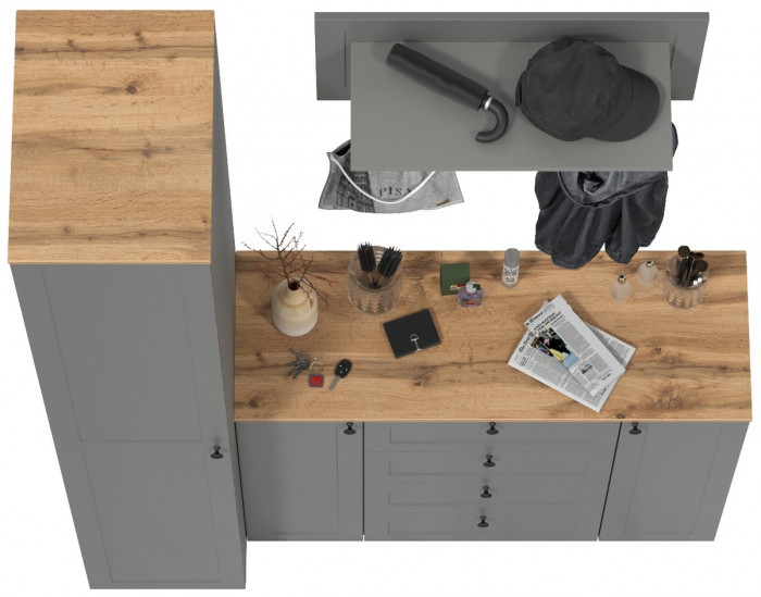 Остин Прихожая 21, цвет серый графит/дуб крафт золотой, ШхГхВ 160х54,3х229,6 см., универсальная сборка