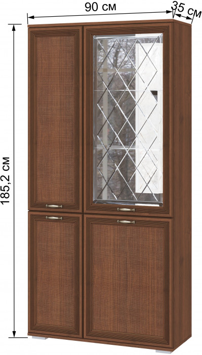 Ливорно Шкаф с полками и витриной ЛШ-6 орех донской