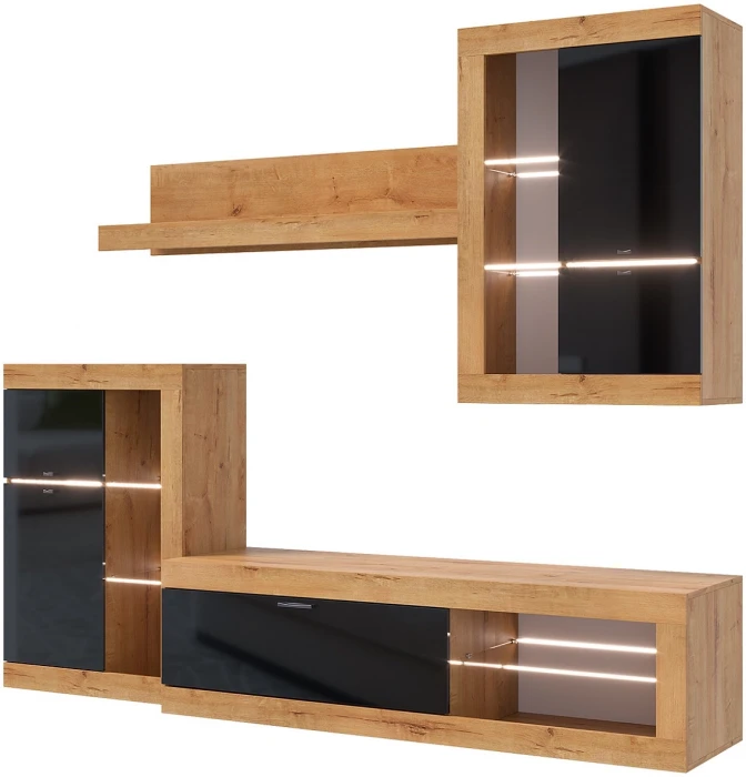 Прага Модульная Гостиная, вариант №1, вотан/Черный глянец