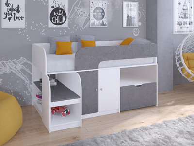 Кровать чердак Астра 9 V4 Белый/Железный Камень